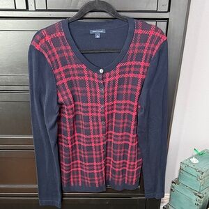Tommy Hilfiger Navy and Red Plaid Button Down Shirt